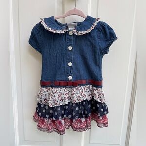 Blueberi Boulevard 3T Girls Red White Blue Ruffled Short Sleeve Tiered Dress
